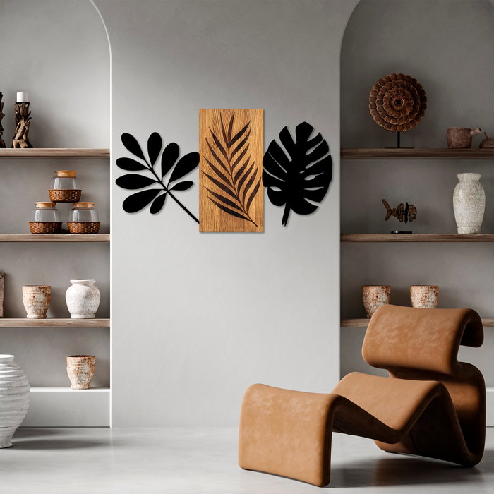 Wallity Leaves 3 Escultura de Pared de Madera y Metal en Nogal y Negro Wallity Leaves 3 Escultura de Pared de Madera y Metal en Nogal y Negro